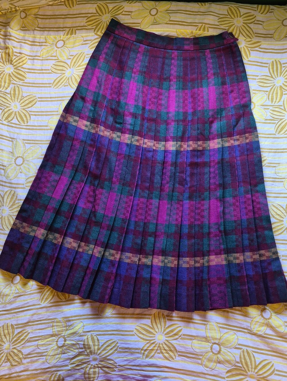 Koret Purple & Teal Plaid Pleated A-Line Skirt